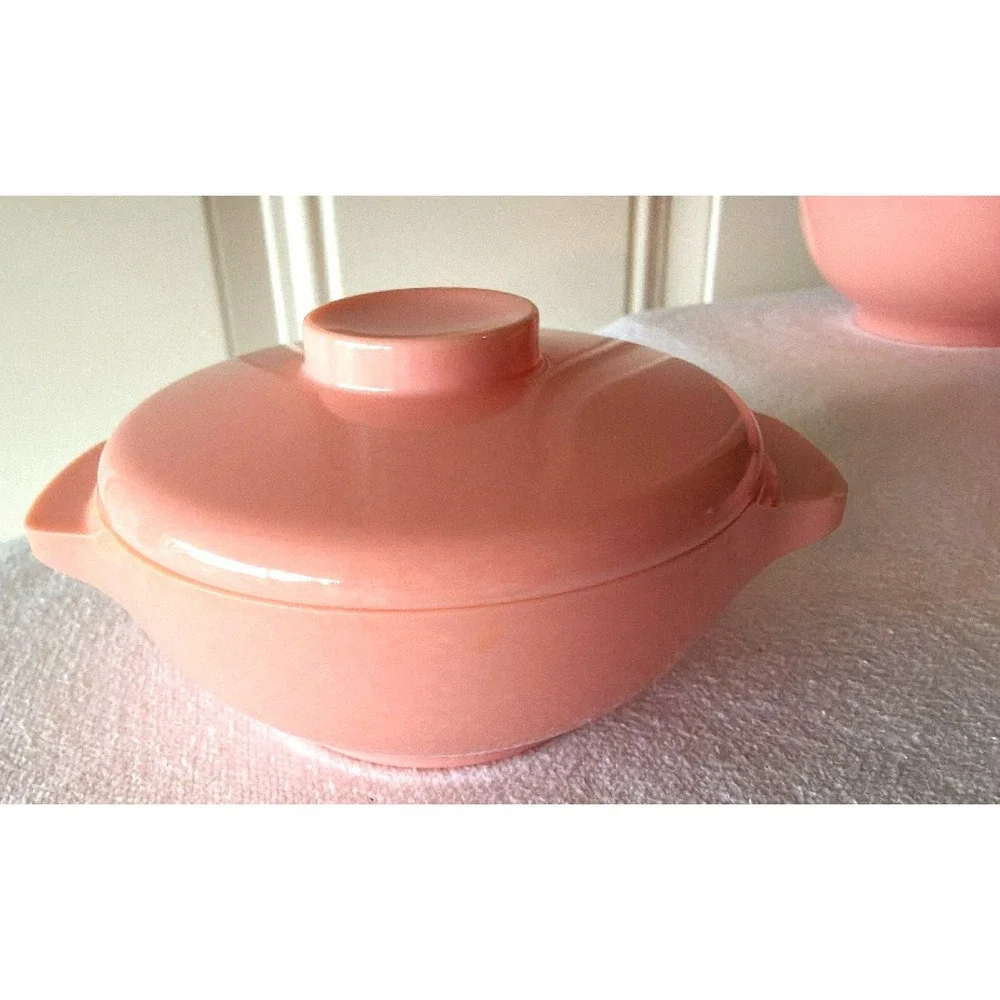 Harmony House Cataline Creamer Sugar Cup Set Pink Vintage MCM Melmac